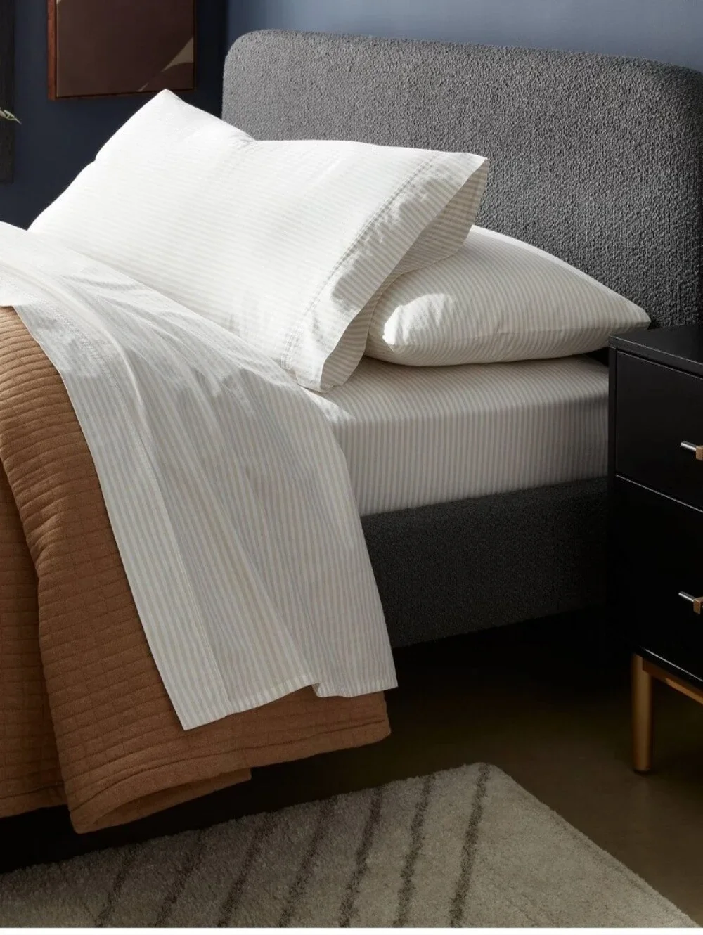 Threshold King Organic Percale Sheet Set Khaki/ White Stripe -